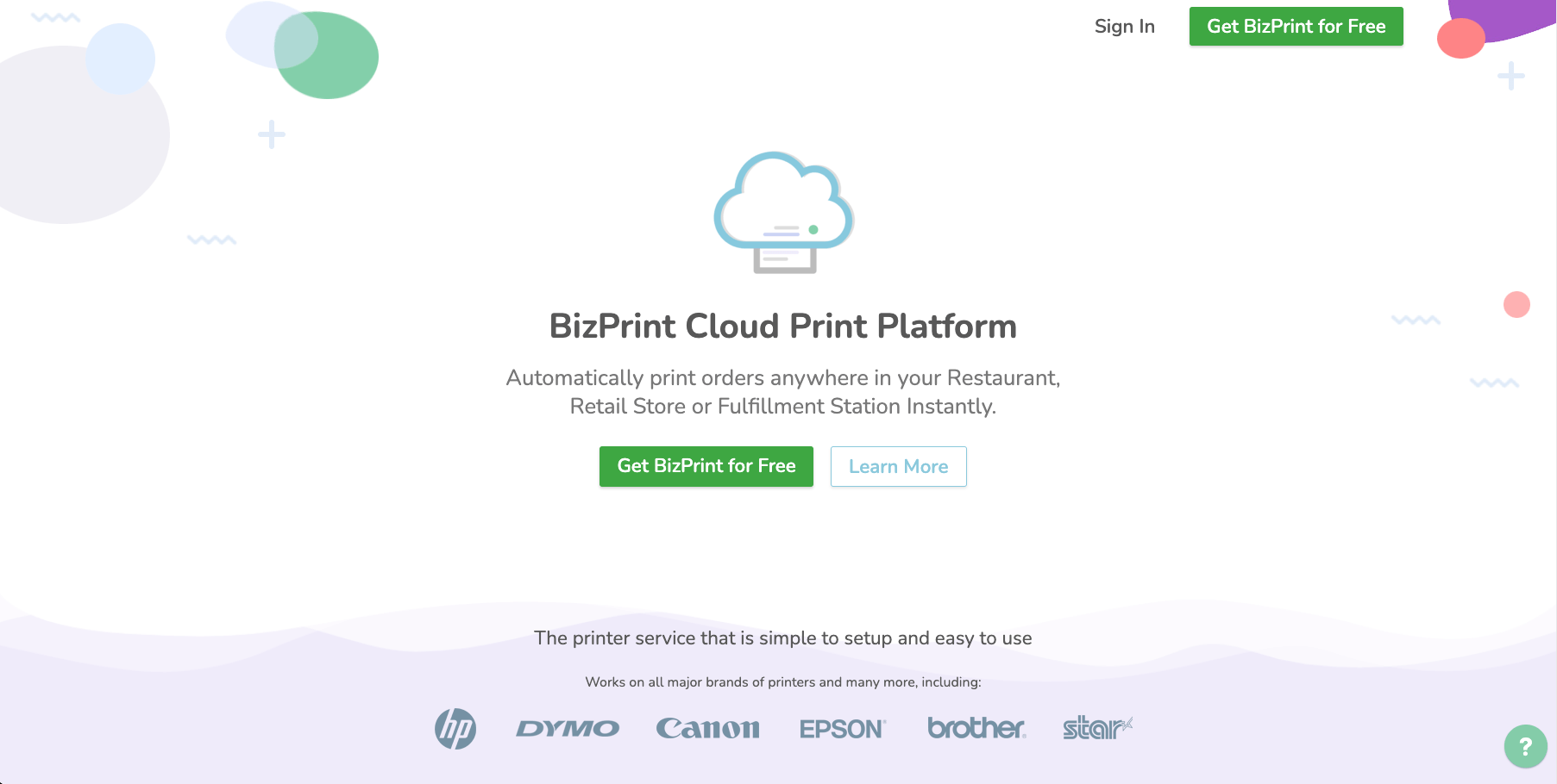 BizPrint Cloud Landing Page 