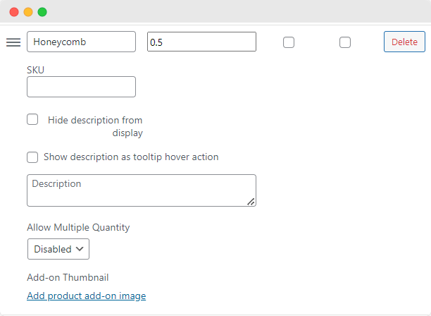 Configure individual add-on choices with Product Manager Add-ons