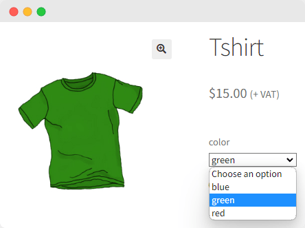 A default WooCommerce product page displaying variations.