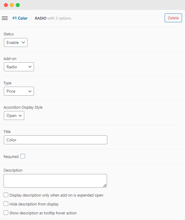 Configure a ‘Color’ add-on using Product Manager Add-ons