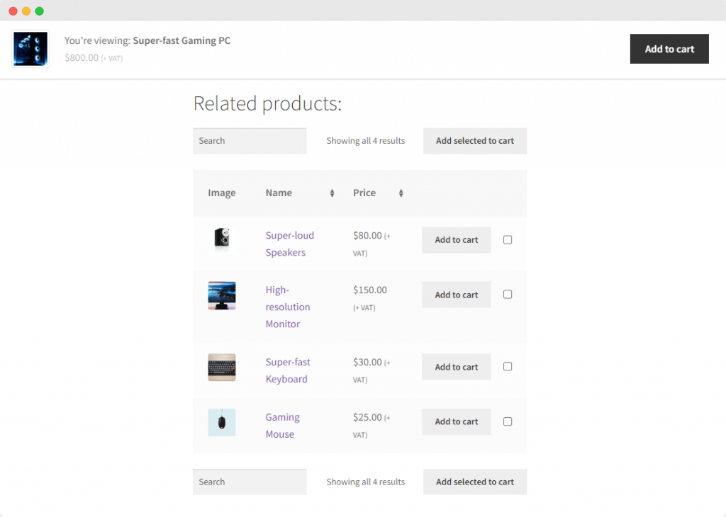 Using a product table to display multiple cross-sell products directly from the product page.