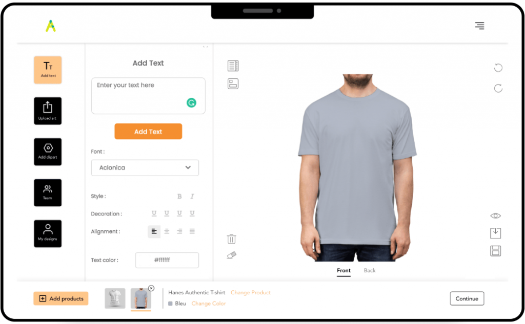Allada Custom T-Shirt Designer design window