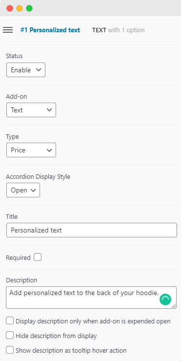 Creating an add-on to add personalized text to a product with Product Manager Add-ons.