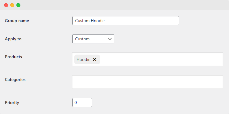 Creating a new add-on group for a custom hoodie product with Product Manager Add-ons.