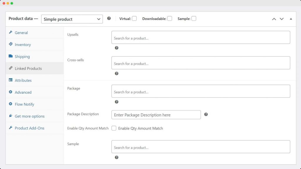 The “Linked Products” section in the WooCommerce product dashboard.