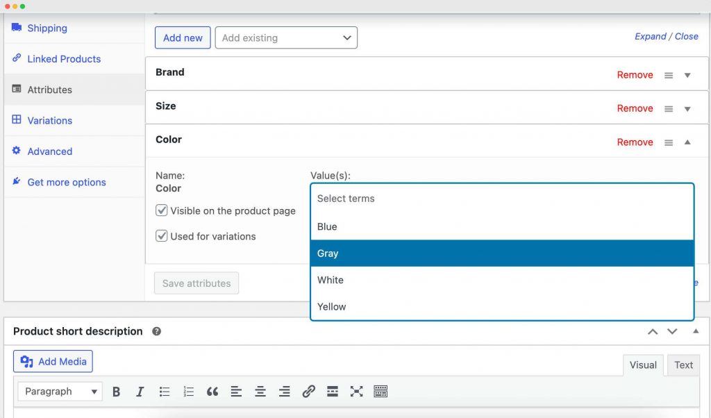 WooCommerce – add attributes to a specific product