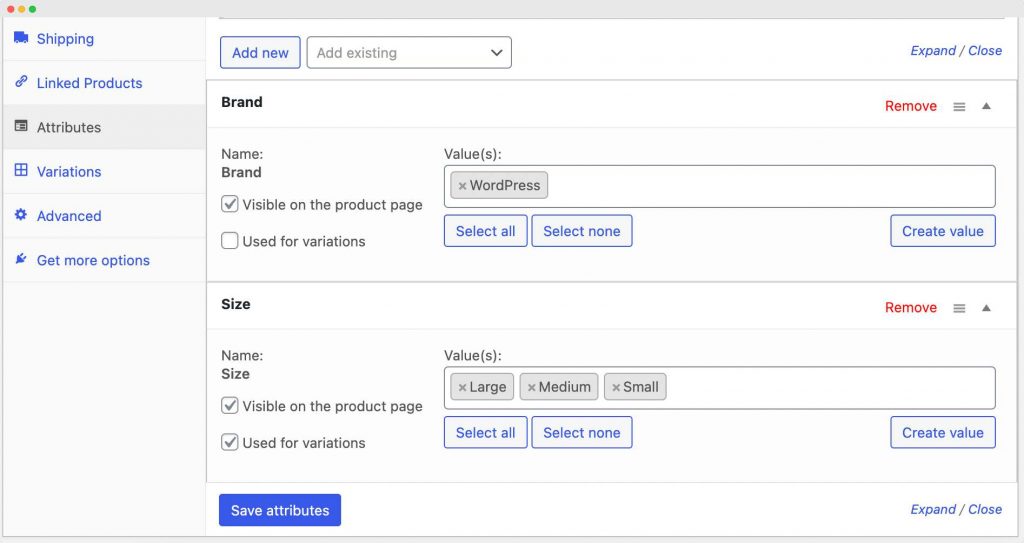 WooCommerce – add product attributes