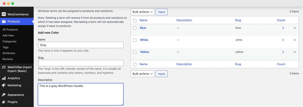 WooCommerce – configure terms for product attributes