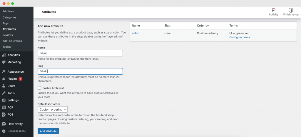 WooCommerce – create new attribute