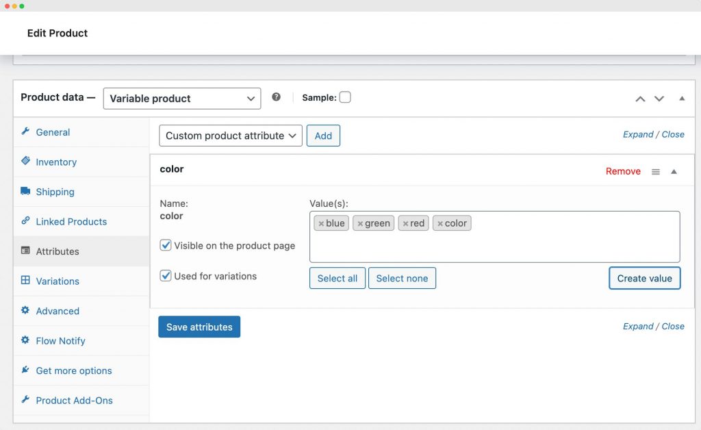 WooCommerce – create product variations based on product attributes