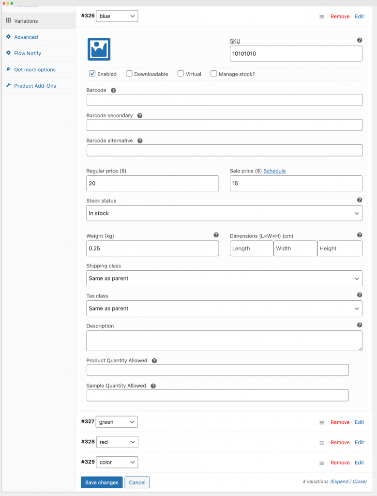 WooCommerce – manage product variation settings