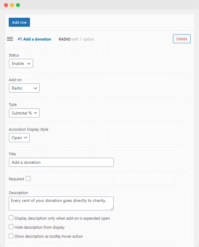 Configure a donation add-on with Product Manager Add-ons.