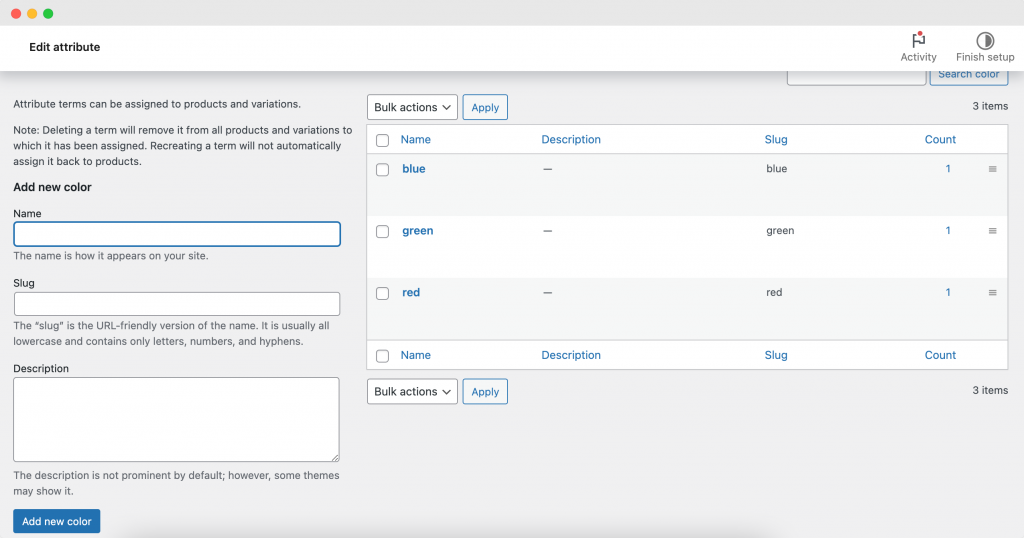 WooCommerce – product attribute settings