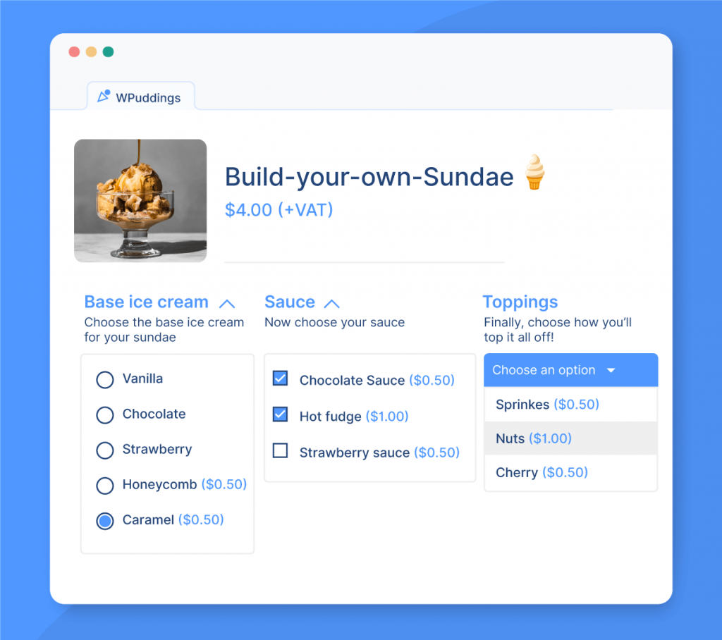 A stylized screenshot displaying some of the different input field options available with Product Manager Add-ons.