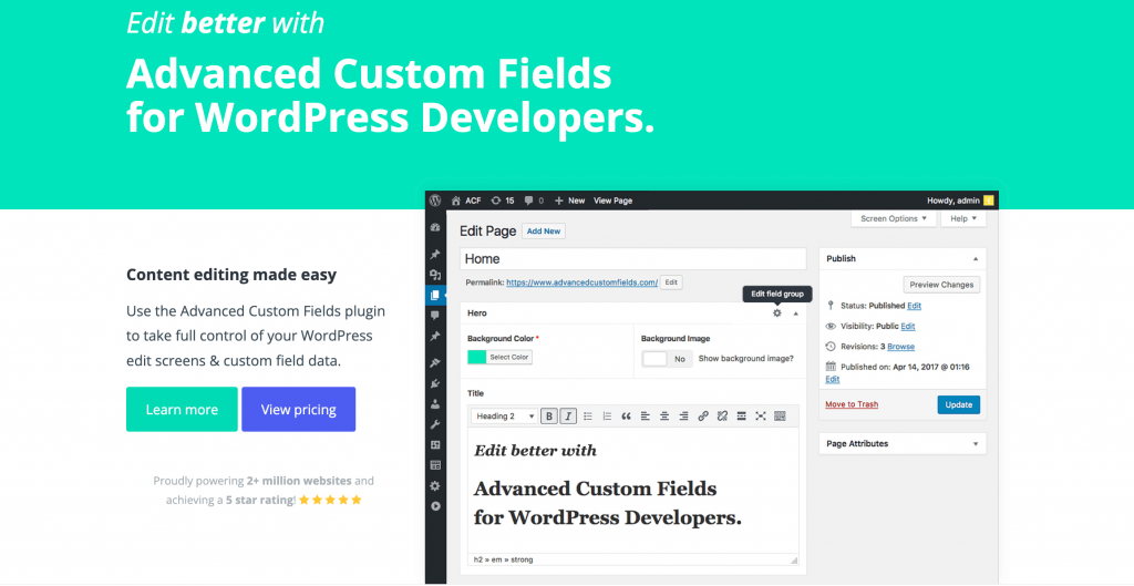 Advanced Custom Fields Homepage