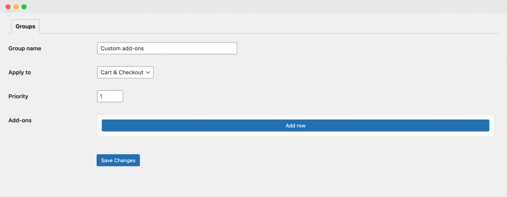 Product Manager Add-ons group name and placement configuration