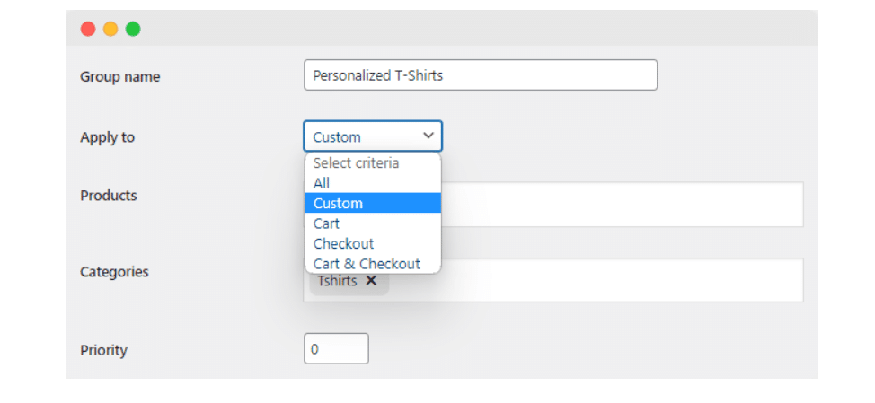 Product Manager Add-ons group customization options