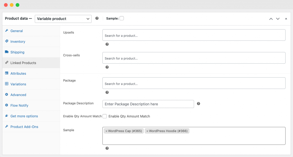 Add sample products manually to an individual product.