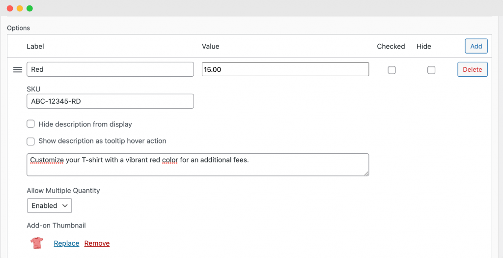 Customize options for your chargeable products.