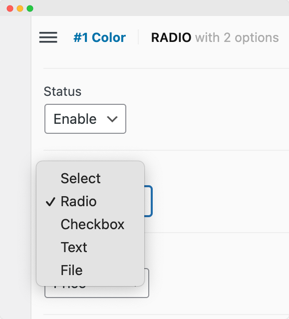 Choose option selection method.