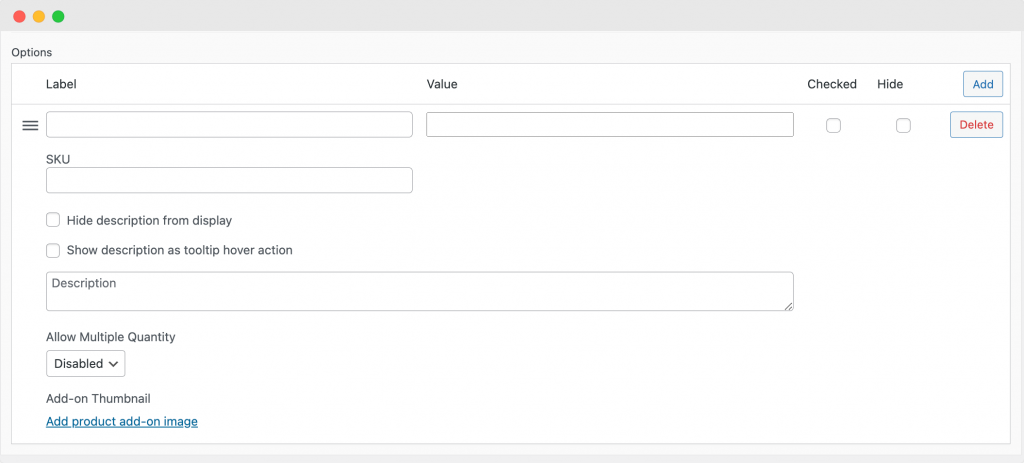 Configure options for the sample product.