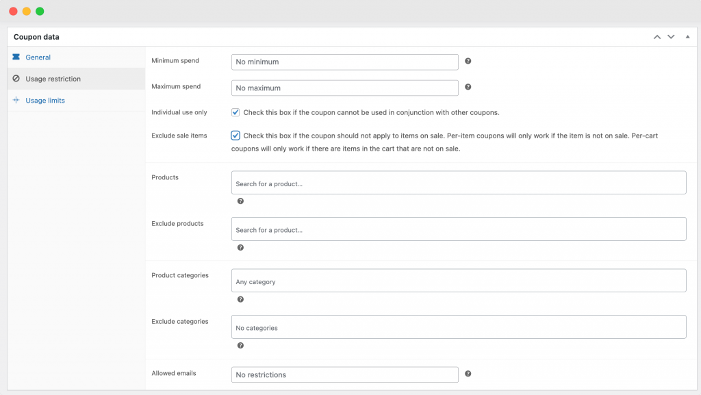 Configure coupon restrictions.