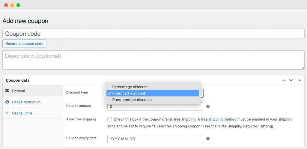 Configure general coupon settings.